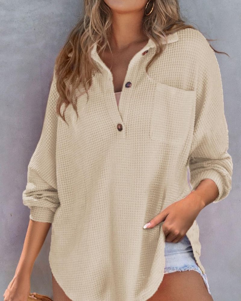 TAHLIA - Waffle Knit V Neck Sweater