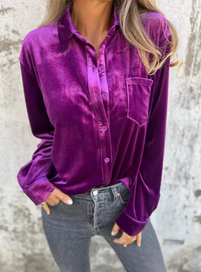 Marly | Velvet Chest Pocket Blouse