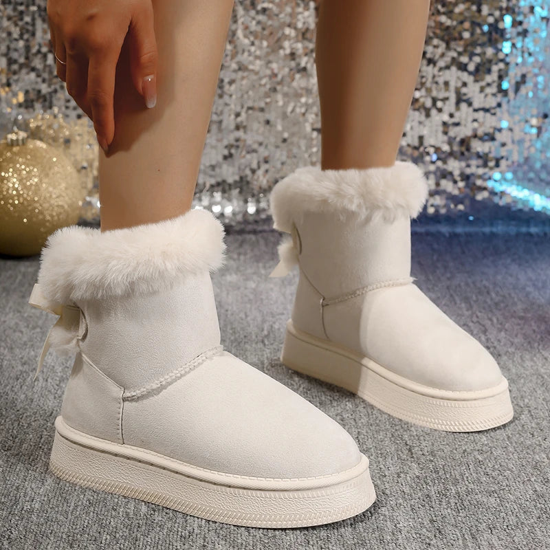 Ella | Bow round-toe snow boots with velvet lining