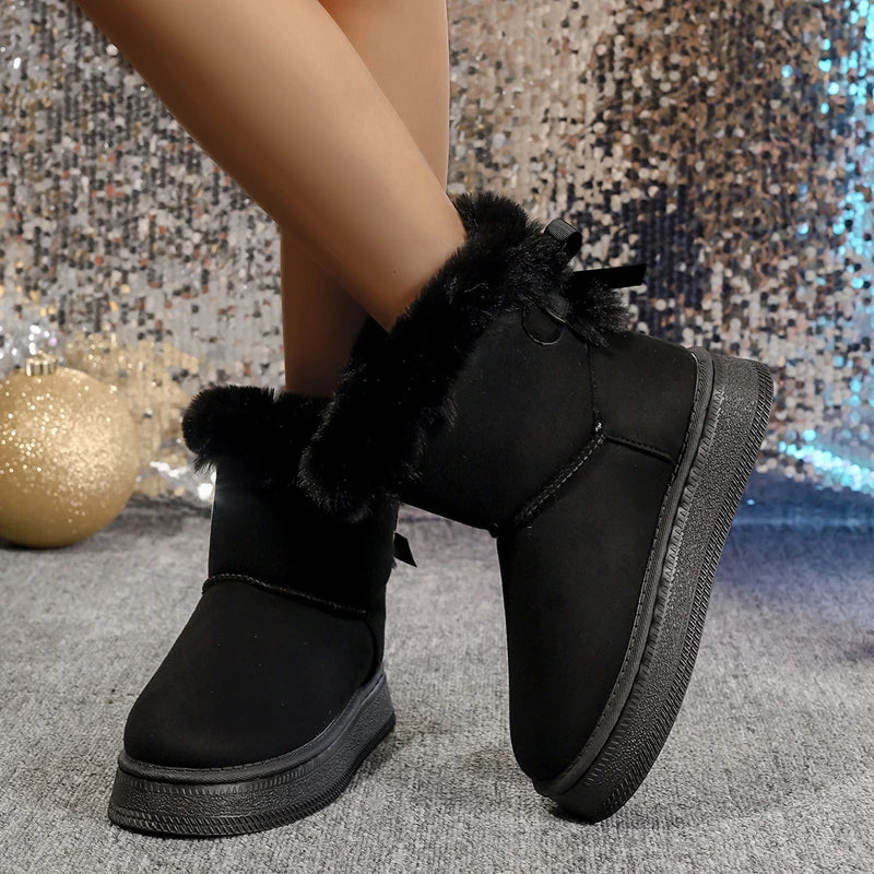 Ella | Bow round-toe snow boots with velvet lining