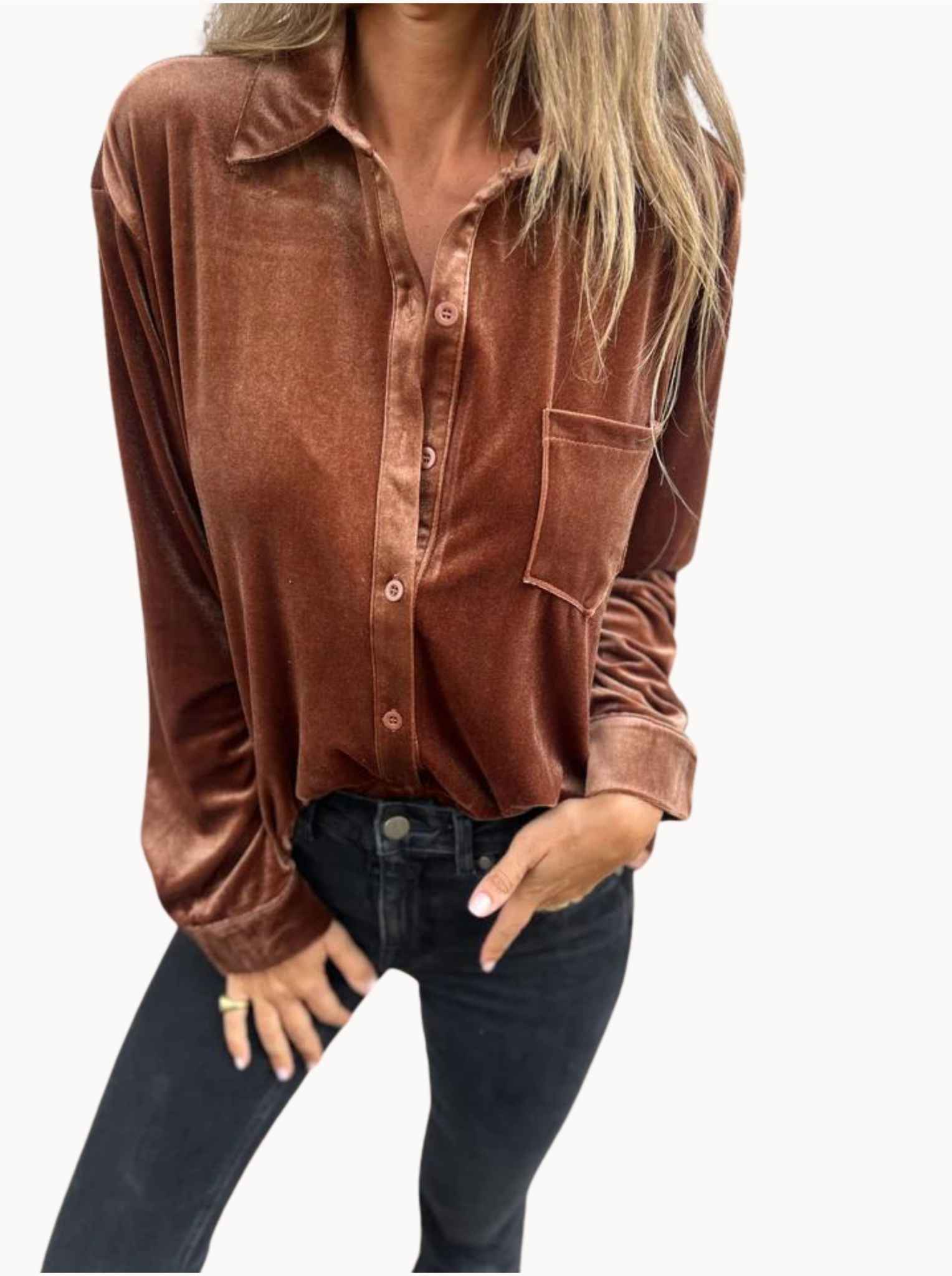 Marly | Velvet Chest Pocket Blouse