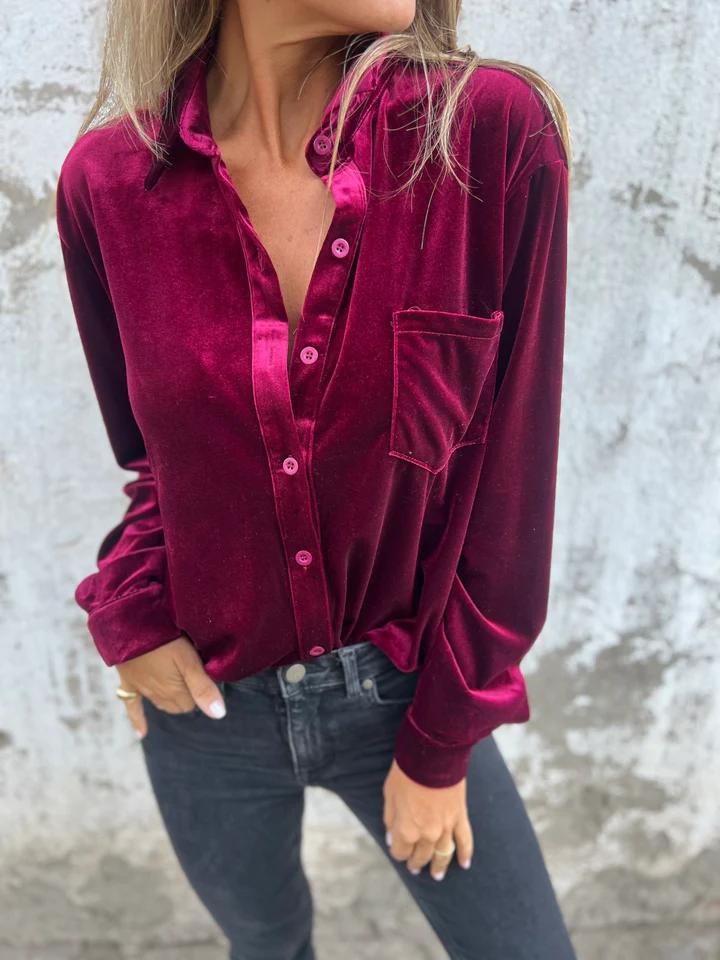 Marly | Velvet Chest Pocket Blouse