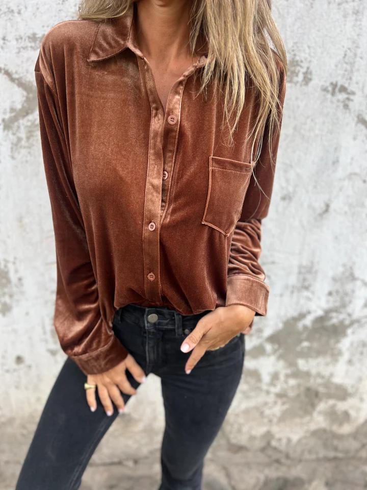 Marly | Velvet Chest Pocket Blouse